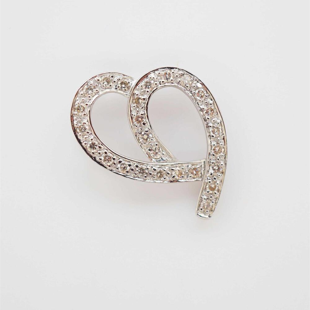 Vintage Estate Sale 14k White Gold Diamond Heart Pendant Charm Slider